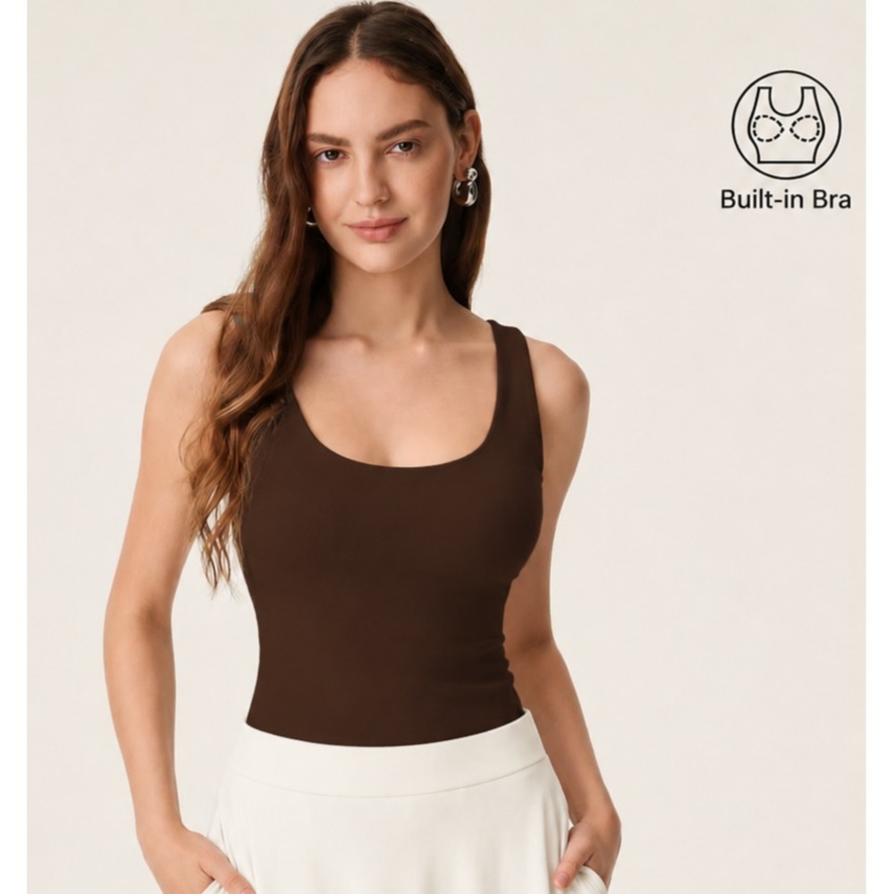 NEW OGL Move Size S Light Cotton Rib U-neck New Airy Bra Tank Brami Brown